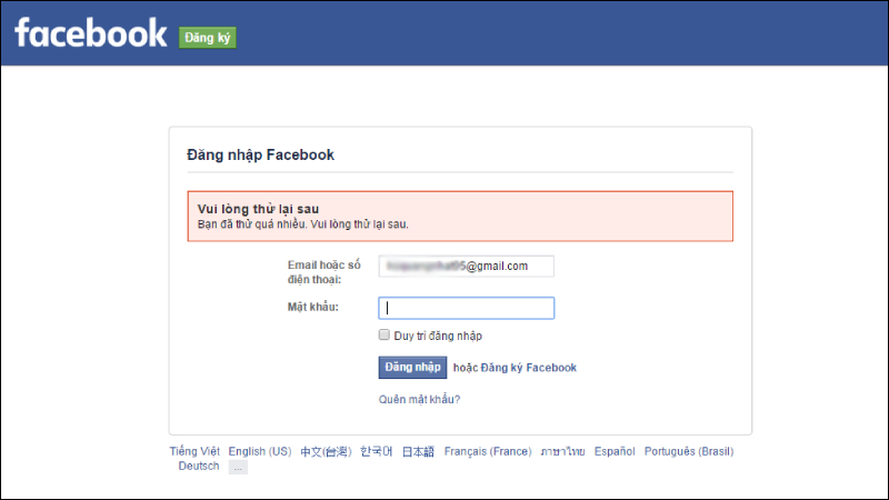 Hình minh họa cho lỗi Facebook báo bạn đã đăng nhập quá nhiều lần